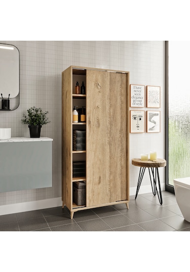 Sürgülü Çok Amaçlı Banyo Dolabı Meşe - Tamamı 1. Kalite Mdf