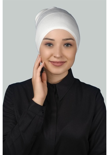 Altobeh Hazır Pratik Geçmeli Uzun Boru Tesettür Bonesi - Ekru