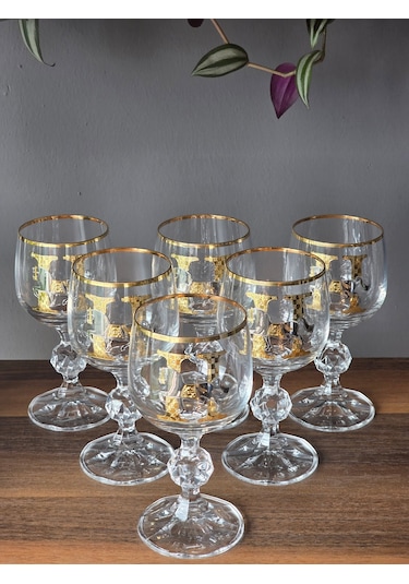 Fermato 6 'lı 24k El İşçiliği - Gerçek Altın İşlemeli 150 Cc'lik Kahve Yanı Kristal Bardak Horse Mix Çok Renkli