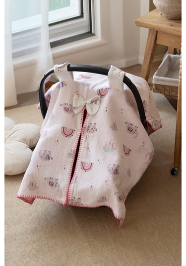 Lizayn Home Pamuklu Çift Taraflı Müslin Puset Örtüsü Açık Pembe