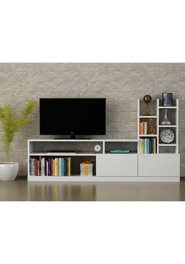 Dekorister Dolunay Kitaplıklı Tv Ünitesi Beyaz