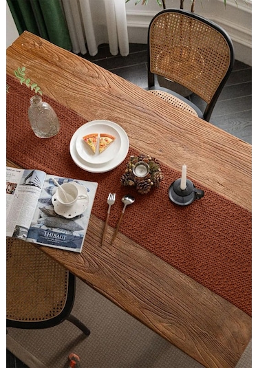 Pamuk Dantel Runner 35x145 Cm Masa Örtüsü Kiremit