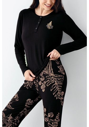 Arnetta 3439-s Kadın Uzun Kol Pijama Takım Siyah