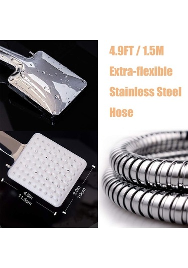 Pazly 6 Ayarlı Yüksek Basınçlı El Duş Başlığı, 4.9ft Hortumlu Yağmur Spreyi, Krom Gümüş