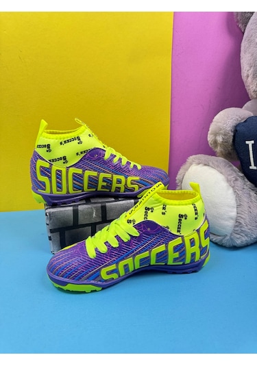 Erkek Çocuk Halısaha Çoraplı Çivisiz Futbol Spor Ayakkabısı F35hs Mor-sarı