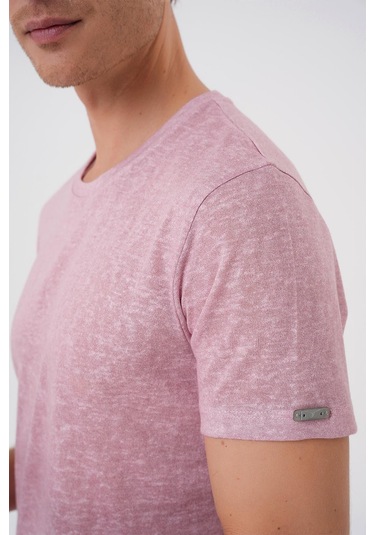 Comfort Fit Bisiklet Yaka Viskon Karışımlı Casual Açık Pembe Tişört Ts 902 Pembe