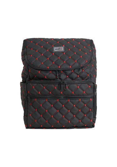 Kapitone Desenli Anne/bebek Bakım Çantası-kırmızı Nakışlı-zeybe Siyah