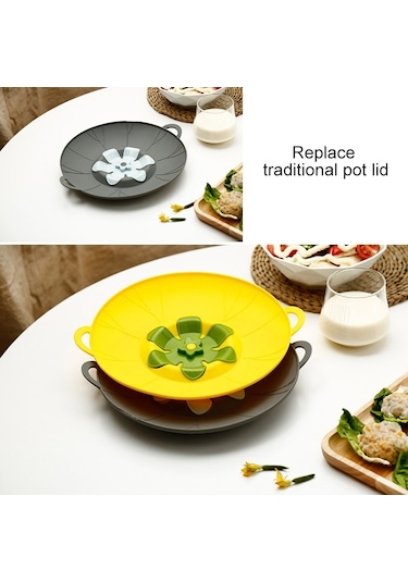 Silikon Çiçek Dökülmeye Dayanıklı Tencere Kapağı Gri