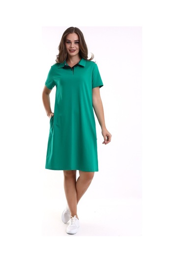 Kadın Yakalı İki Cepli Krep Elbise Yeşil Sckwm23el02 Yeşil
