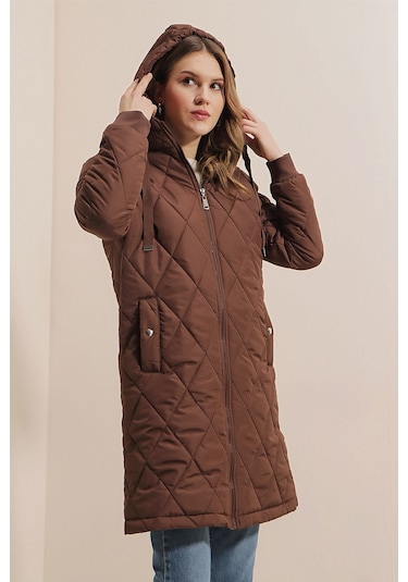 Gabria Kapşonlu Kadın Mont Kahverengi
