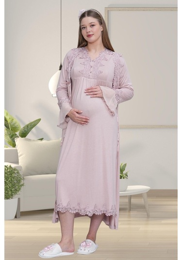 Mecit 1518 Gül Kurusu Sabahlıklı Lohusa Gecelik Takım