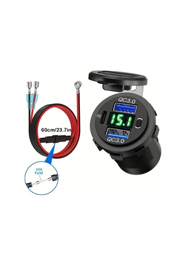 Boatshop1 Üç Arayüzlü Usb Type-c Qc3.0 Pd3.0 Uyumlu Led Ekranlı Yeşil Işık Çizgili Araba Şarj Cihazı 12v 24v Araçlar İçin