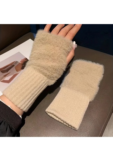 Autumn Winter Soft Mink Fleece Half Finger Gloves Women Plush Çok Renkli