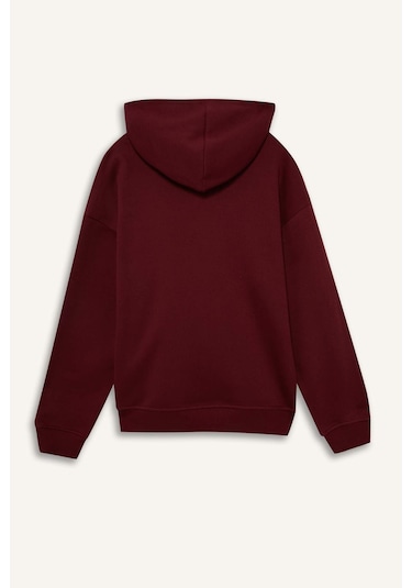 Defacto Relax Fit Kapüşonlu Basic Düz Kalın Sweatshirt D9935ax25wnbr115 Bordo