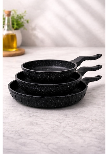 Line 3 Parça Döküm Tava Set 20/24/28 Cm Yapışmaz Siyah