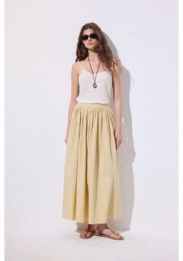 Piliseli Geniş Etek Sarı Sarı