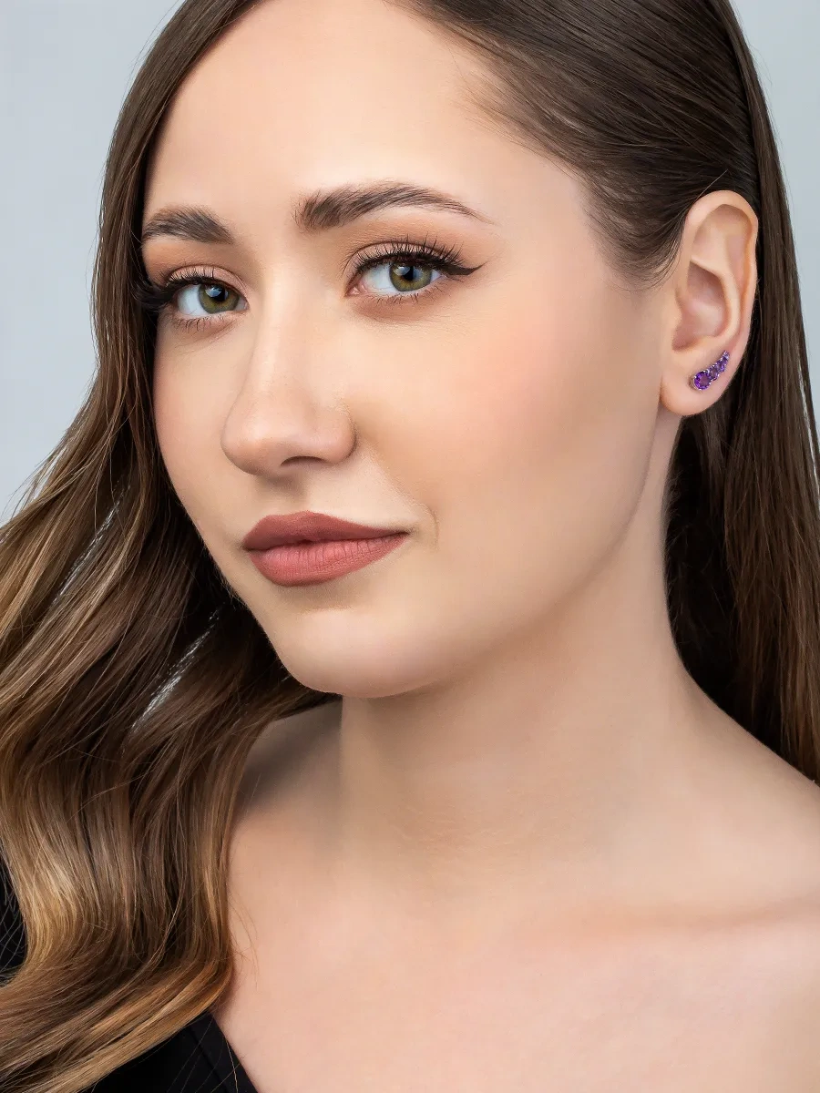 Uvelirnye Tradicii 925 Ayar Gümüş Doğal Ametistli Kafes Küpeler 286316577 Diğer