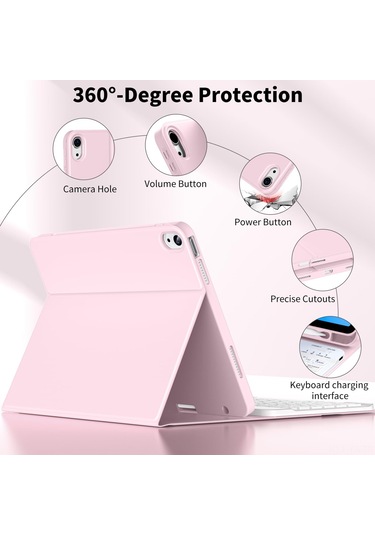 Yunboo İpad Uyumlu 10. Nesil 10.9 İnç Ve İpad Uyumlu 11 2025 A16 İçin Manyetik Bluetooth Klavye Koruyucu Kılıf - Pembe
