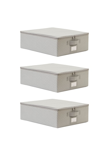 Ocean Home Textile 3'lü Küçük Boy Gri Balıksırtı Destekli Hurç Set 31 x 38 x 12 cm