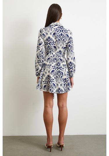 Godeli Desenli Elbise Lacivert Lacivert