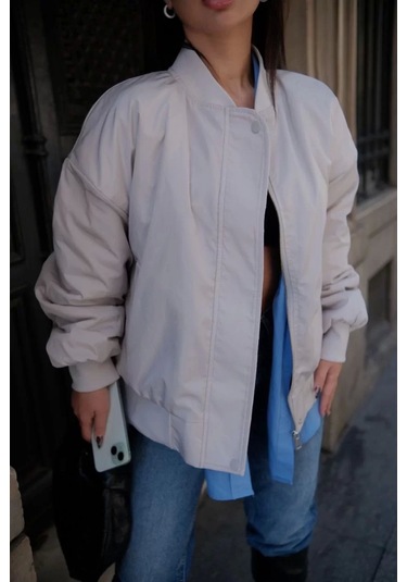 Cepli Bomber Ceket Mont - Beyaz Beyaz