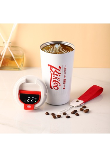 Yunboo Beyaz Akıllı Sıcaklık Ölçer Çelik Termos Bardak, 510ml, Ofis Ve Araçta Kullanım, Isı Saklama, Konforlu Günlük Kullanım Beyaz