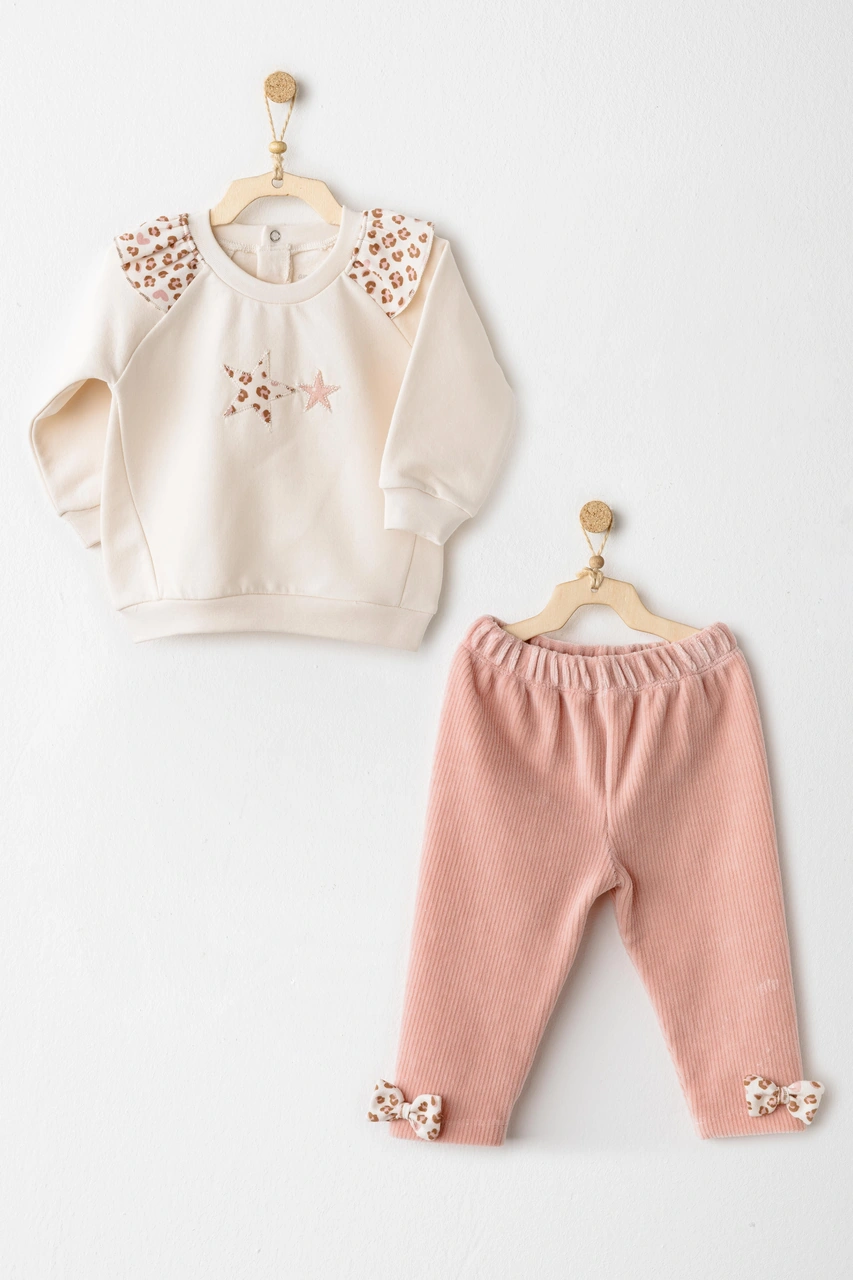 Kız Bebek Takım 2 Parça Set Little Leopard Ac26236 Ekru-pembe