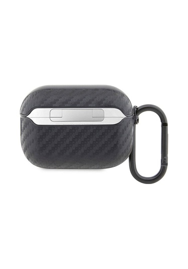 Airpods Pro 2 Uyumlu Kılıf Bmw Lisanslı Pu Karbon Fiber Tasarımlı Çift Metal Logolu Siyah