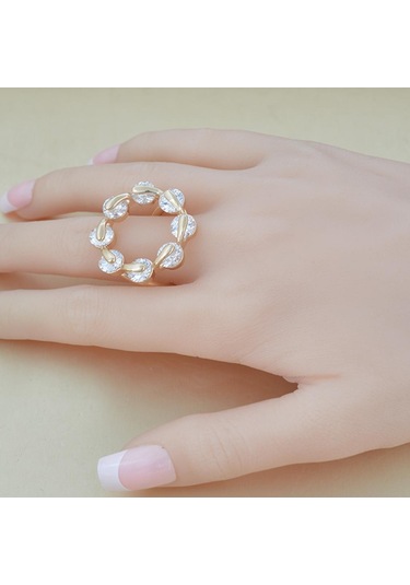 Suntek Zirkon Kristal Yüzük Moda Bayan İpek Şifon Altın-gül Çok Renkli
