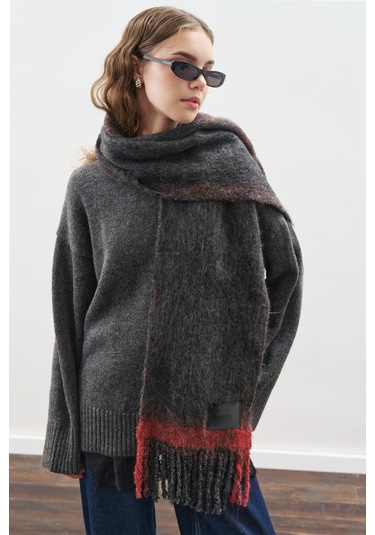 Şerit Detaylı Atkı Antrasit Antrasit