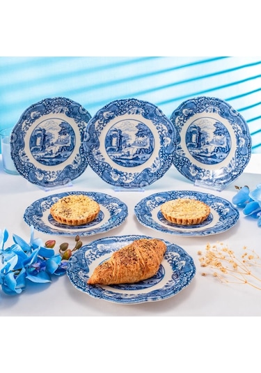 Fecra Vintage Blue 6 Parça Pasta Tabağı Seti