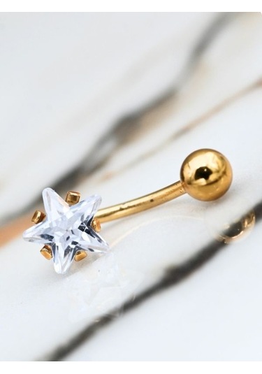 Gold Yıldız Zirkon Taş 8 Mm Zirkon Taş 316l Cerrahi Çelik Göbek Piercing-gbkpr66 Çok Renkli
