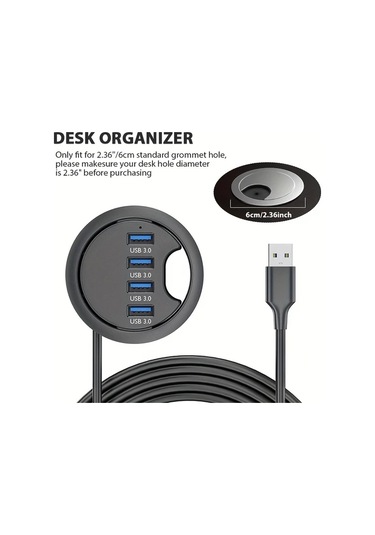 Xuweiwei Siyah 4 Port Usb 3 0 Hub 60mm Masa Grommet Splitter Dock Istasyonu Usb Guc Modu 36v Elektronik Bilesenler Yok