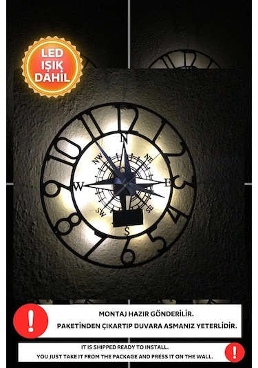 Led Işıklı Rakamlı Duvar Saati Sessiz Dekoratif Modern Siyah Duva Siyah