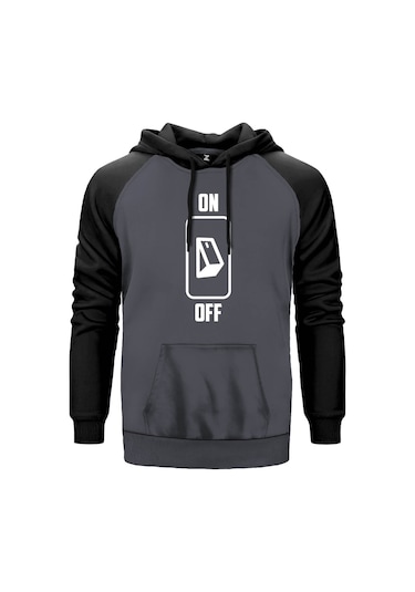 On Off Buton Gri Reglan Kol Unisex Sweatshirt Hoodie Gri