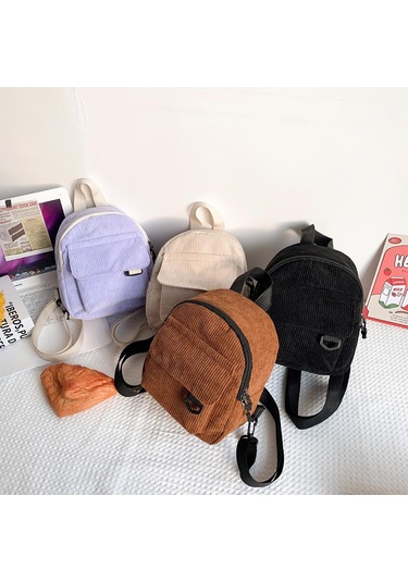 Kadın Kadife Düz Renk Sırt Çantası Kız Kış Küçük Fermuarlı Okul Çantası Brown