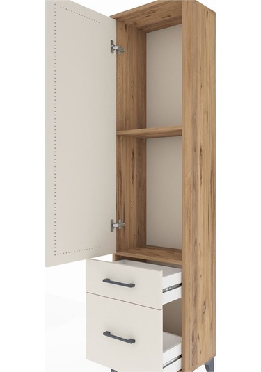 Arges Dolap 2 Raflı 2 Çekmeceli Tek Kapaklı 44x30x182 Çam-aytaşı Çam