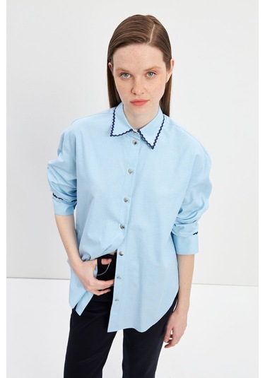 Stella Pulvis Mavi Su Taşlı Oxford Gömlek Mavi