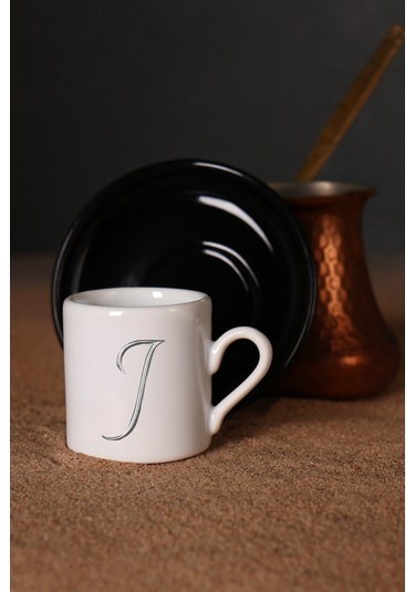 Türk Kahvesi Fincanı Siyah Altlık Harf, Espresso Fincanı Siyah Altlık Harf Siyah