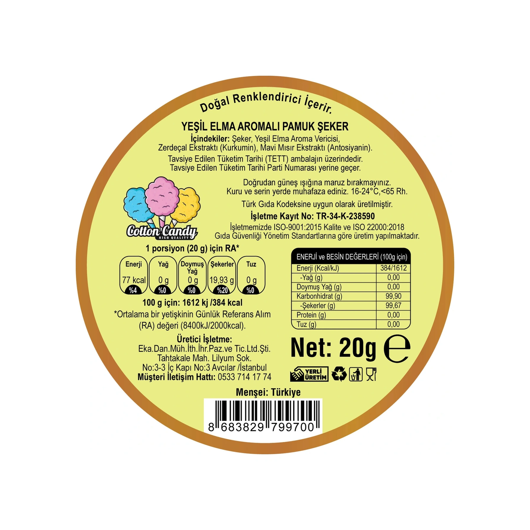 Yeşil Elma Aromalı Gurme Pamuk Şeker