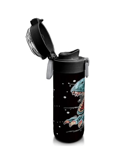 Coral High Kids Koyu Gri Siyah Dinozor Desenli Pipetli Ve Direkt İçim Çelik Termos 500 Ml 31822 Siyah