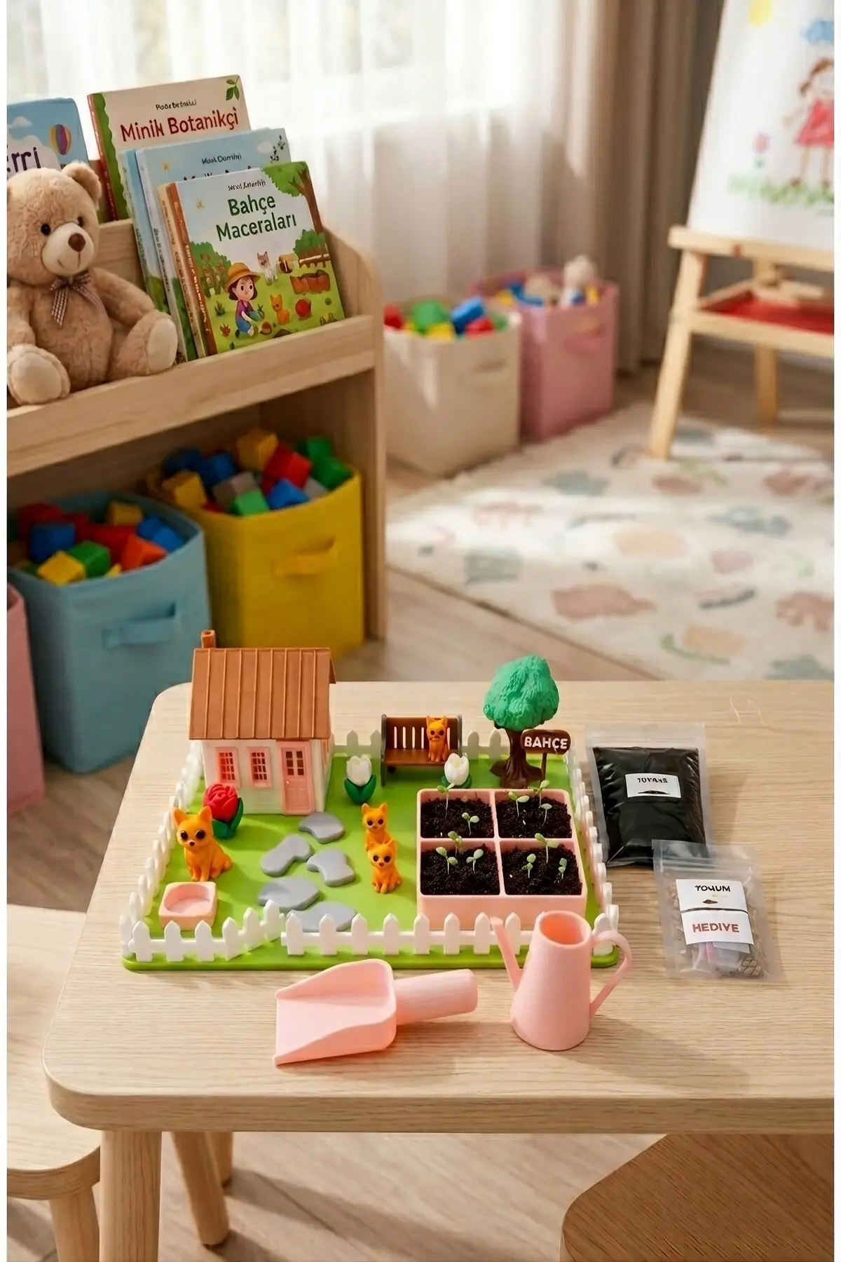 Kutpia Mini Bahçe Çocuk Oyun Ve Eğitim Seti 25x19cm - Sevimli Kediler Pembe