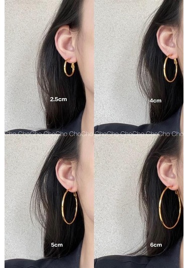 By Zeyna Aksesuar Kadın 316 L Çelik 5 Cm Halka Küpe-5063 Altın