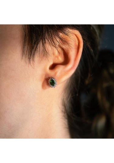 Keops Pırlanta Pırlanta Oval Zümrüt Taşlı Küpe