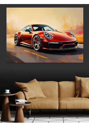 Kırmızı Spor Araba Portresi Dekoratif Kanvas - Mdf Ahşap Tablo