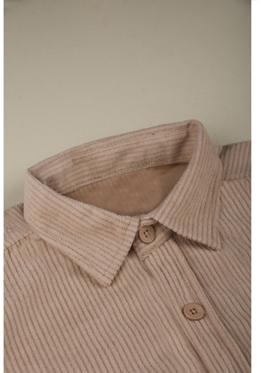 Deepsea Erkek Bej Kadife Fitilli Rahat Kesim Gömlek Yumuşak Dokulu Likralı Kadife Gömlek 2600758 Bej