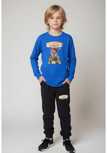 Fyk Kids Erkek Çocuk Yazı Baskılı Yuvarlak Yaka Alt-üst Pijama Takımı Mavi