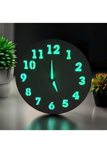 Fosforlu Mini Ahşap Beyaz Duvar Saati Cam Yok Çap 22 Cm Beyaz
