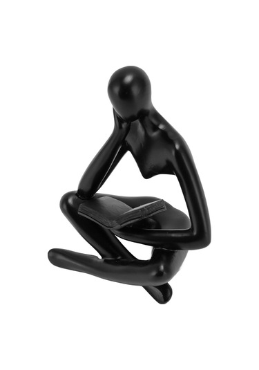 Kangvka Siyah Reçine Düşünür Figürü - Oturur Kişi Heykeli, Ev Dekorasyonu, Kitaplık Mutfak Ofis Dekoru, Hediye Önerisi