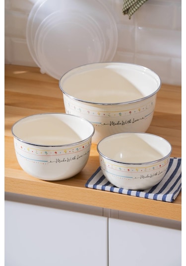 Made With Love Emaye 3 Lü Saklama Ve Karıştırma Kabı Renkli